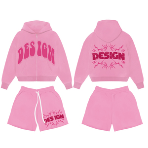 OEM Custom <b>Tracksuits</b> for Men Zip up Hoodie and Short Set Cotton French Terry Men's Custom Two Piece Hoodies and Jogger Sets - Product Image 4