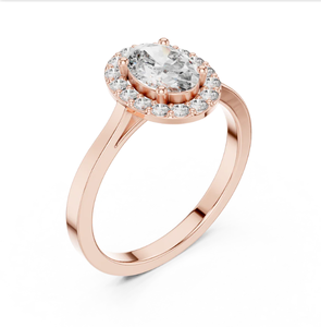 Lujoso anillo de compromiso de halo de diamantes ovalados de oro rosa con diseño exquisito para bodas y propuestas de India - Product Image 3