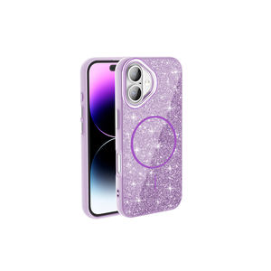 Coque de téléphone en silicone pailleté violet foncé compatible MagSafe pour iPhone 16 Pro Max Plus, anti-traces de doigts, avec cordon - Product Image 1