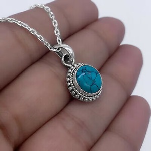 สร้อยคอจี้เทอร์ควอยซ์ขนาดเล็ก925เงินแท้อัญมณีทรงกลมของขวัญสำหรับผู้หญิงพร้อมโซ่ - Product Image 3