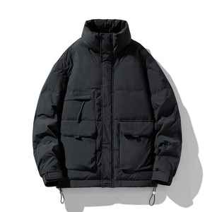 Hi Visibility Men's Eco-Friendly Reversible Puffer <b>Jacket</b> Front Adjustable Cotton Loose Solid Color Stand Collar <b>Waterproof</b> - Product Image 1