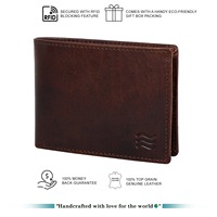 Dompet Pendek Lipat Dua Kulit Sapi Crazy Horse Buatan Tangan untuk Pria, Kulit Asli Desain Sederhana, Jendela ID Transparan, Lapisan Satin, RFID CROSS FAB