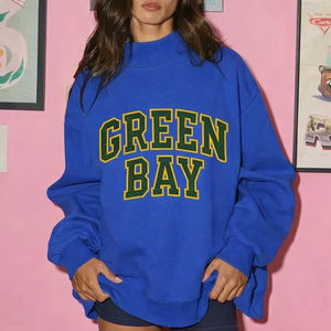 Sudadera de Algodón de Manga Larga para Mujer, Estilo Cuello Redondo, Sudadera con Capucha de Invierno, Parche Bordado en la Parte Delantera con Letras, Anti-Pilling - Product Image 2