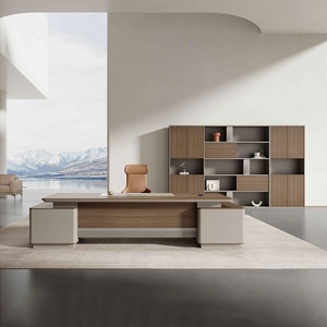 Bureau de direction moderne de luxe en forme de L, table d'ordinateur en bois intelligente avec système de charge sans fil - Product Image 2