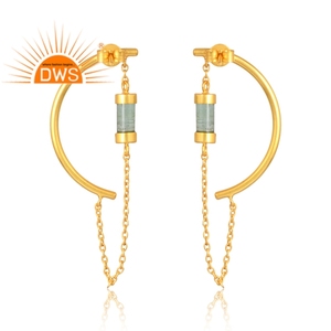 Latest Selling 925 Sterling Silver 18K Gold Plated Natural Bio <b>Tourmaline</b> Gemstone Dangle <b>Earring</b> Demi Fine Jewelry for Women Gi - Product Image 2