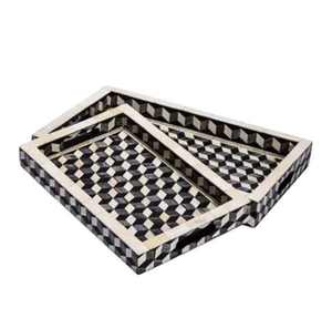 Plateau carré classique en os incrusté, motif floral complexe, fait à la main, personnalisable, ajoute une touche de luxe aux intérieurs de la maison, disponible - Product Image 2