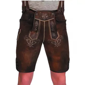 German Bavarian Garments Lederhosen Long and Pant Short Distressed Leather Vintage Look Embroideries