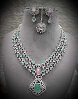 STUNNING SPARKLES - Conjunto de Collar y Pendientes de Lujo de Doble Capa con Cuentas de Latón y Cadena, Estilo Moderno para Bodas, para Mujer