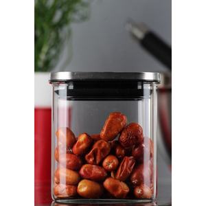 Pot en verre borosilicate de 700 ml avec couvercle métallique, forme cylindrique, pour le stockage des légumineuses ou des condiments - Product Image 3