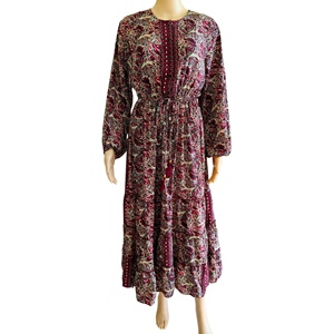 Vestido Maxi de Seda Tejida Estilo Bohemio Indio Y2K, Talla Única, Estampado Tropical, Cuello Redondo, Manga Larga, con Volantes, Sexy y Dulce, Estilo Coreano para Verano - Product Image 1