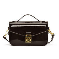 Nouveau sac bandoulière en cuir brillant pour femme avec fermeture à rabat |   Petit sac à main carré rétro coréen