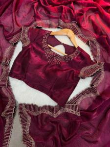 Saree modeste en soie de qualité supérieure avec de la dentelle de diamant lourd et un travail de coupe de chemisier parfait pour toutes les occasions - Product Image 3