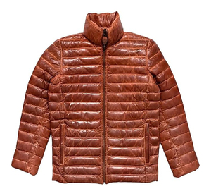 Custom Women's Genuine Leather Quilted Coat Distressed <b>Brown</b> Insulated Puffer Jacket with Sherpa Body Warmer for Winter - Product Image 1