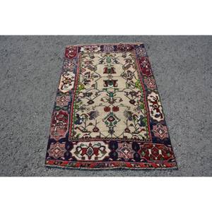 Alfombra turca clásica Beige roja Vintage de 3,4x5,2 pies de lana de retazos de área grande con respaldo de látex para pasillo o dormitorio - Product Image 1
