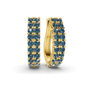 Créoles en or massif 14K bleu royal nuit, double rangée de diamants ronds de laboratoire, 1 carat total, pureté VS, 40 diamants, effet ciel nocturne superposé - Product Image 3