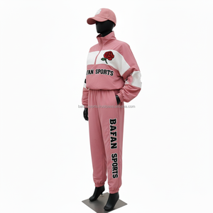 Conjunto de cortavientos para mujer Premium 220 GSM Nylon Mezcla de poliéster Soft Shell Rosa Blanco Logotipo personalizado Bordado cortavientos de talla grande - Product Image 4