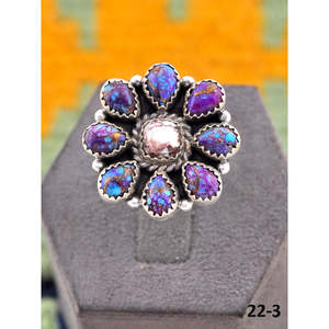 Bague ajustable artisanale en argent sterling avec dahlia violet serti clos et magnésite cheval sauvage, idéale pour un cadeau - Product Image 2