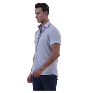 เสื้อยีนส์สีกรมท่าฟอกแขนสั้นทรงสลิมฟิตเสื้อผ้าฝ้าย100% ฤดูร้อน - Product Image 5