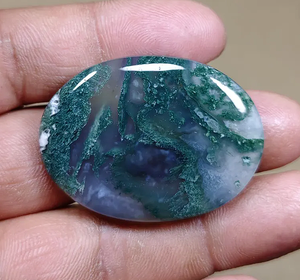 Agate mousse naturelle ovale polie, pierre précieuse verte, cristal en vrac pour la fabrication de bijoux, la méditation et la décoration - Product Image 2