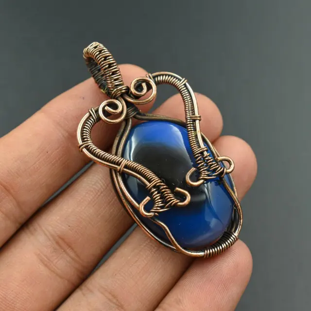 Natural Blue Fire Labradorite Gemstone Copper Wire Wrapped Pendant, Oxidized Copper Jewelry, Antique Jewelry