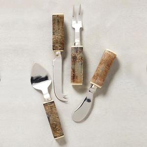 Herramientas para queso de acero inoxidable al por mayor, juego de rebanadoras de mantequilla chapadas en plata con mango de lazo rústico, incluye esparcidor de cuchillo para queso - Product Image 4