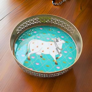 ชุดถาดเหล็กเคลือบเงาตัดด้วยเลเซอร์วัว Pichwai ถาดเสิร์ฟ2ชิ้น - Product Image 4