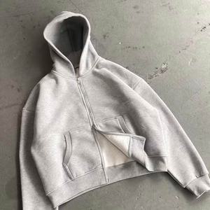 2 Piece Custom <b>Drop</b> Shoulder Heavy 100% Cotton Full Zip up Flare Tracksuit for Men Zipper Sweatsuit Sweatpants and Hoodie Set - Product Image 6