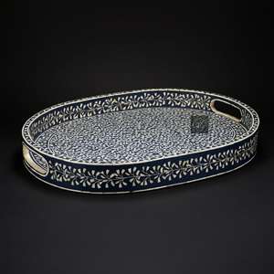 Bandeja de servicio de madera con incrustaciones de hueso de diseño moderno con asa MS Handicraft Forma personalizable y patrón hecho a mano para uso doméstico - Product Image 1