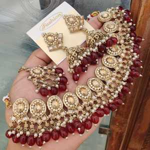 Conjunto de joyería tradicional india de alta calidad, collar con pendientes y Maang Tikka para mujer, perfecto para ocasiones festivas - Product Image 1