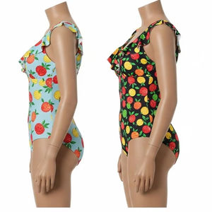 Traje de Baño de Una Pieza de Secado Rápido con Escote con Volantes, Estampado de Frutas, Poliéster, Elastano, Elástico, Transpirable, para Playa, Venta al por Mayor - Product Image 3