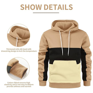 เสื้อกันหนาวสวมหัวลำลองสำหรับผู้ชายกลางแจ้งมีฮู้ดขนแกะพร้อมกระเป๋าปักลายดิจิตอลสีบล็อกคอลเลกชันฤดูใบไม้ผลิ - Product Image 2