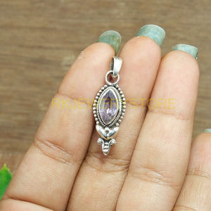 Colgante de Plata de Ley 925 con Amatista Natural, Hecho a Mano, Forma Marquesa, Gema Púrpura, Joyería Étnica Boho, Venta al por Mayor - Product Image 4