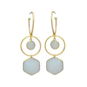 Boucles d'oreilles pendantes double pierre de lune plaqué or - Product Image 1