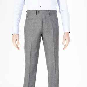Pantalon habillé pour homme, coupe slim décontractée, respirant, écologique, 100% coton sergé, léger, design chiné, devant plat, taille mi-haute - Product Image 5