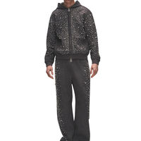 Trajes Deportivos de Moda para Hombre, Conjunto Deportivo Informal para Hombre, Manga Larga, Cierre Completo, para Correr, Trotar, Atlético, con Pedrería