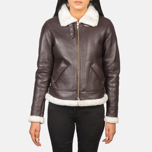 Chaqueta Bomber de Cuero Genuino para Mujer con Ribete de Piel, Abrigo de Invierno de Manga Larga a Prueba de Viento - Product Image 4
