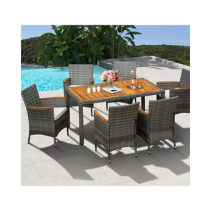 Vente à chaud ensemble de table à manger 6 places avec coussin de siège ensemble de meubles de jardin ensemble de salle à manger en rotin PE 6 places Phu Linh grossiste - Product Image 2