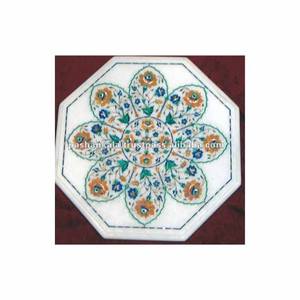 Attrayant Blanc Marqueterie De Marbre Salle À Manger Table Basse Top - Product Image 1