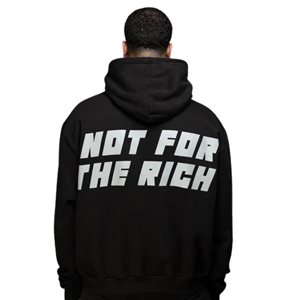 Sudadera con Capucha Negra Extra Grande para Hombre, 380GSM, Algodón Orgánico Grueso, Estilo Urbano, con Estampado Grande de Logotipo en la Parte Delantera y Trasera - Product Image 2