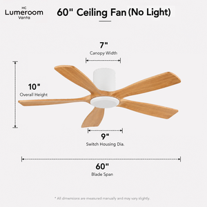 60 Inch Solid Wood Ceiling Fan No <b>Light</b> with <b>Remote</b> <b>Control</b>, 5 Blade Modern Ceiling Fan for Living Room Bedroom - Product Image 5