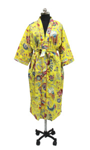 Bata de algodón de alta calidad para mujer, cárdigan largo de Playa, Kimono estampado amarillo, diseño Mukut, ropa de dormir de verano y otoño, grado de exportación - Product Image 2