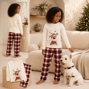 Nouvel ensemble de pyjama en coton modal à manches longues, style européen-américain, couleur unie, confortable pour l'hiver, tenue parent-enfant, Noël - Product Image 4