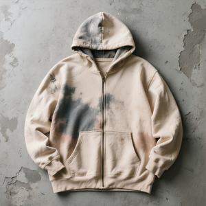 Sudadera con capucha de algodón 100% lavado Vintage para hombre, cremallera lavada con ácido pesado de gran tamaño para otoño - Product Image 2