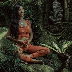 Mia terre cuite Boho haut naturel 100% coton haut de Yoga tissu tricoté extensible Style décontracté respirant col montant courte longueur - Product Image 1