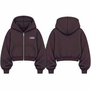 Sweat à capuche court zippé pour femme, personnalisable avec logo, en molleton, style streetwear, vente en gros, OEM - Product Image 4