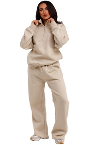 Latest Custom Logo 2 Piece Women Half <b>Zip</b> <b>Sweatshirt</b> & Joggers Tracksuit Set <b>Full</b> Length Women 2 Piece Jogger Sweat Set - Product Image 6