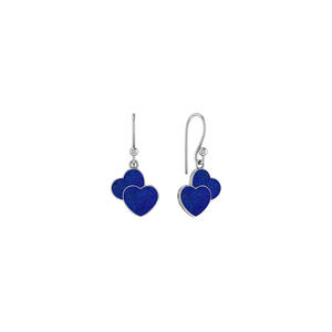 Boucles d'oreilles pendantes en argent sterling 925 véritable de qualité supérieure, finition haut de gamme, lapis-lazuli, forme double cœur, 10 mm, sertissage en bezel, tendance - Product Image 1