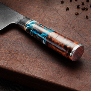 Vente en gros de haute qualité OEM ODM Service Couteau de chef en acier Damas Couteaux de cuisine en acier Damas avec résine et manche en bois Marron - Product Image 5