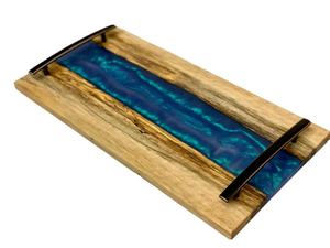 Flat Food Tray Acacia Wood & Resin Royal Wedding Gift Food Serving Tray with Metal Handle Factory <b>Restaurant</b> & <b>Hotel</b> <b>Supplies</b> - Product Image 6