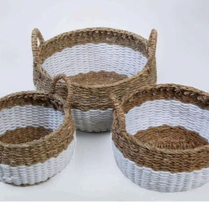 <b>Large</b> Handmade Seagrass Decorative Storage Basket with <b>Ring</b> Handles Woven Organizer for Kids' Storage - Product Image 1